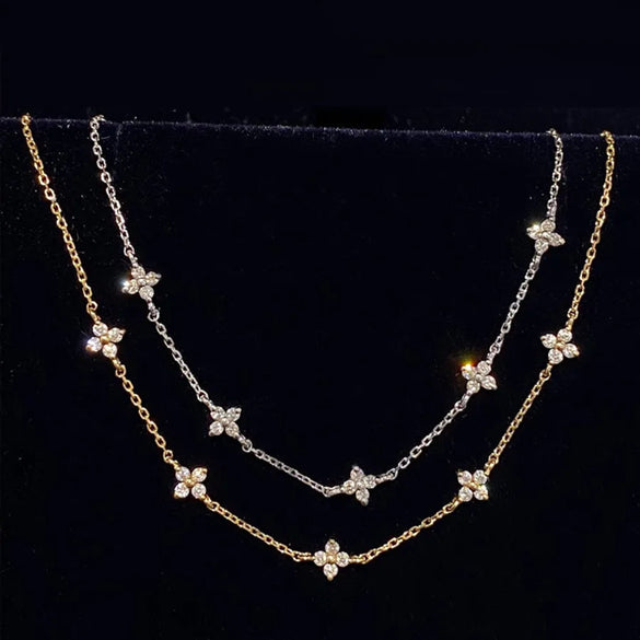 Elegant Korean Style Flower Sterling Silver Inlay Zircon Bracelets