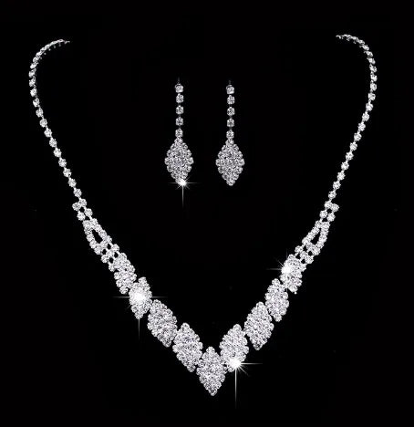 Elegant Lady Bridal Geometric Artificial Crystal Artificial Rhinestones Artificial Crystal Alloy Wholesale Earrings Necklace Jewelry Set