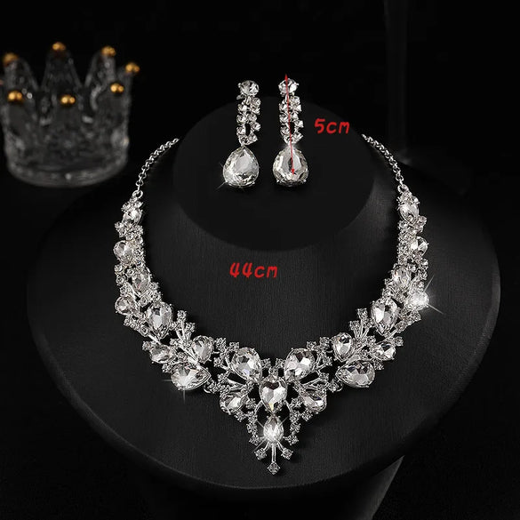 Elegant Lady Bridal Geometric Artificial Crystal Artificial Rhinestones Artificial Crystal Alloy Wholesale Earrings Necklace Jewelry Set