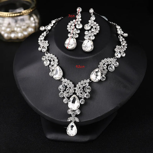 Elegant Lady Bridal Geometric Artificial Crystal Artificial Rhinestones Artificial Crystal Alloy Wholesale Earrings Necklace Jewelry Set