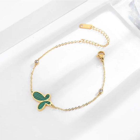 Elegant Lady Butterfly Titanium Steel 18K Gold Plated Diamond Bracelets In Bulk