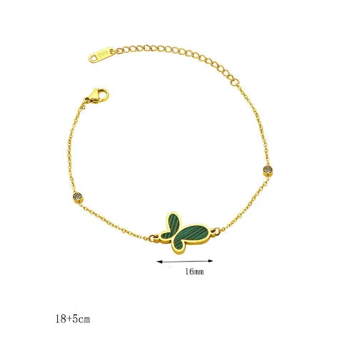 Elegant Lady Butterfly Titanium Steel 18K Gold Plated Diamond Bracelets In Bulk