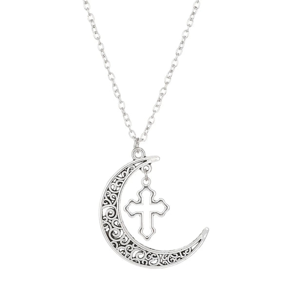 Elegant Lady Cross Moon Alloy Wholesale Pendant Necklace