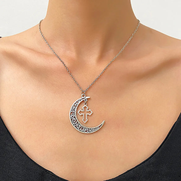Elegant Lady Cross Moon Alloy Wholesale Pendant Necklace