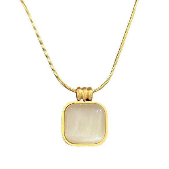 Elegant Lady Geometric Square Titanium Steel Plating Inlay Opal Pendant Necklace