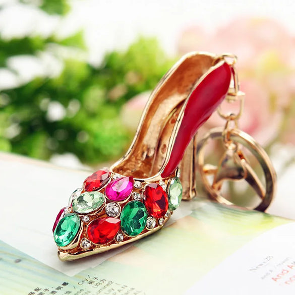 Elegant Lady High Heel Metal Inlay Rhinestones Women'S Bag Pendant Keychain