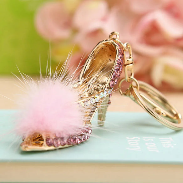 Elegant Lady High Heel Metal Inlay Rhinestones Women'S Bag Pendant Keychain
