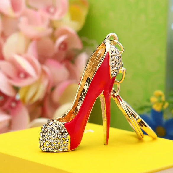 Elegant Lady High Heel Metal Inlay Rhinestones Women'S Bag Pendant Keychain