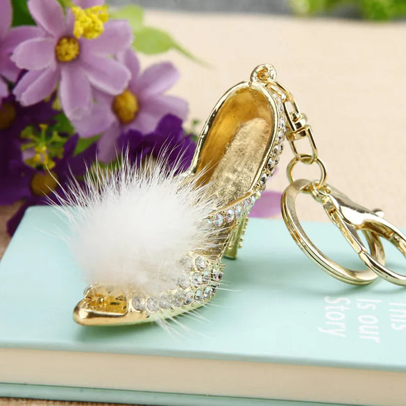 Elegant Lady High Heel Metal Inlay Rhinestones Women'S Bag Pendant Keychain