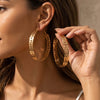Elegant Large Gold Tone Geometric Hollow Circle Earrings With Electroplated Iron Alloy Design And Stainless Steel Ear Posts