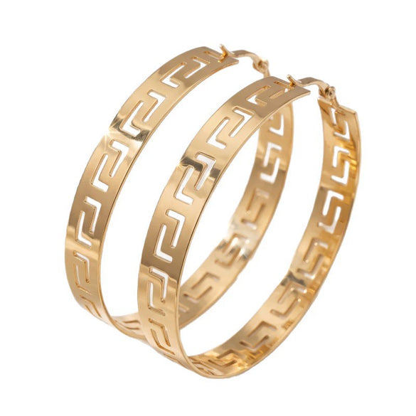 Elegant Large Gold Tone Geometric Hollow Circle Earrings With Electroplated Iron Alloy Design And Stainless Steel Ear Posts