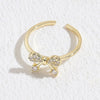 Elegant Leaf Butterfly Bow Knot Copper Inlay Zircon 14k Gold Plated Open Ring