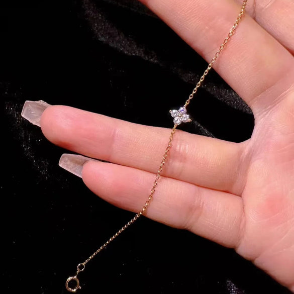 Elegant Leaf Sterling Silver Plating Inlay Zircon 14k Gold Plated Bracelets