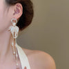 Elegant Light Luxury Alloy Pearl Long Tassel Geometric Earrings With Plants Flowers Style