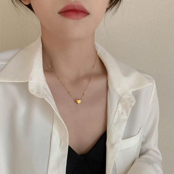Elegant Love Titanium Steel Round Bead Clavicle Chain For Women With Electroplating Treatment
