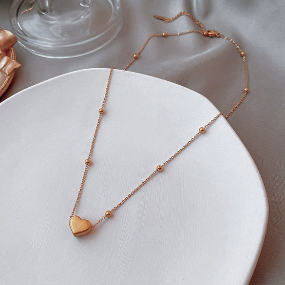 Elegant Love Titanium Steel Round Bead Clavicle Chain For Women With Electroplating Treatment
