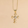 Elegant Luxurious Classic Style Cross Copper 14k Gold Plated Artificial Pearls Zircon Pendant Necklace In Bulk