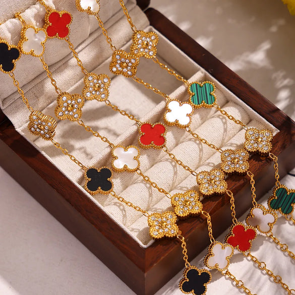 Elegant Luxurious Modern Style Four Leaf Clover Titanium Steel 18K Gold Plated Acrylic Shell Bracelets In Bulk