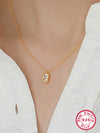 Elegant Luxurious Queen Rectangle Sterling Silver Plating Inlay Zircon 18k Gold Plated Pendant Necklace