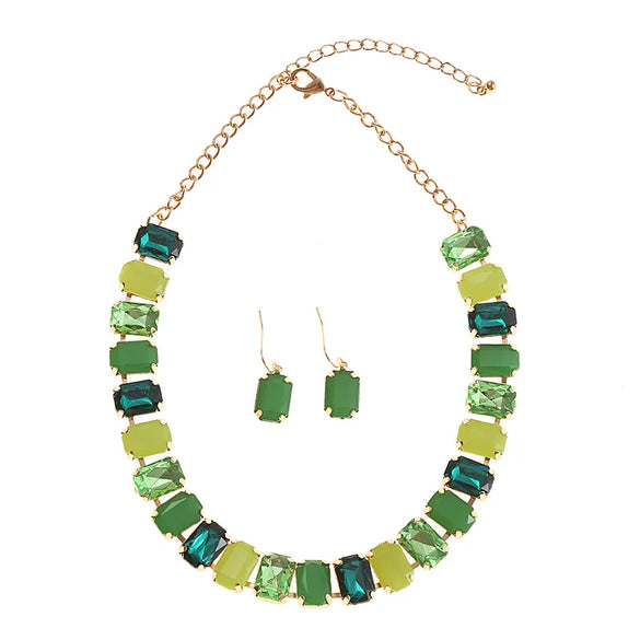 Elegant Luxurious Square Alloy Plating Inlay Glass Gold Plated Women'S Earrings Necklace