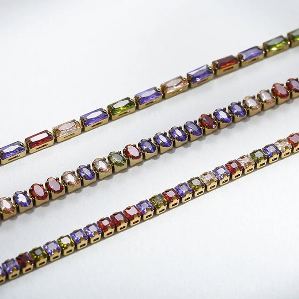 Elegant Luxurious Square Oval Stainless Steel Plating Inlay Zircon 18k Gold Plated Necklace