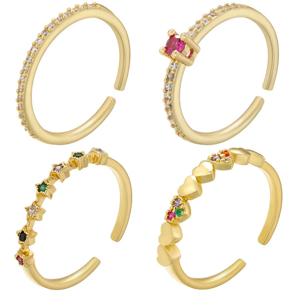 Elegant Luxurious Star Copper Plating Inlay Zircon 18k Gold Plated Open Rings