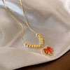Elegant Maple Leaf Alloy Titanium Steel Inlay Zircon Women'S Rings Necklace