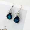 Elegant Metal Drop Shape Earrings With Hollow Design In Navy Blue Topaz Classical Palace Style