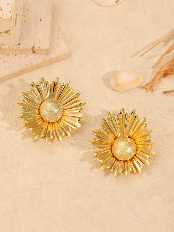 Elegant Metal Sunflower Gold Plated Women's Earrings With Geometric Shape And Electroplating Processing