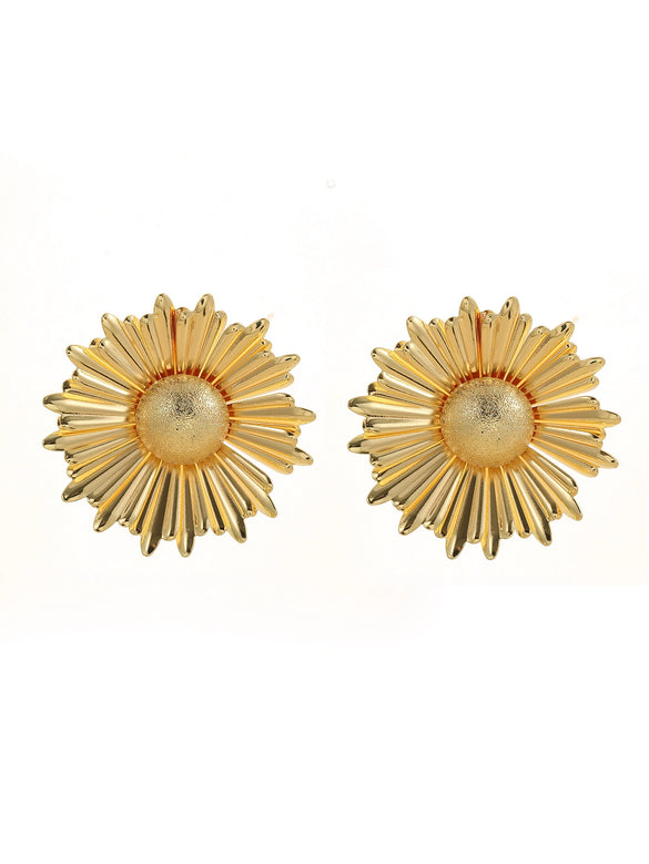 Elegant Metal Sunflower Gold Plated Women's Earrings With Geometric Shape And Electroplating Processing