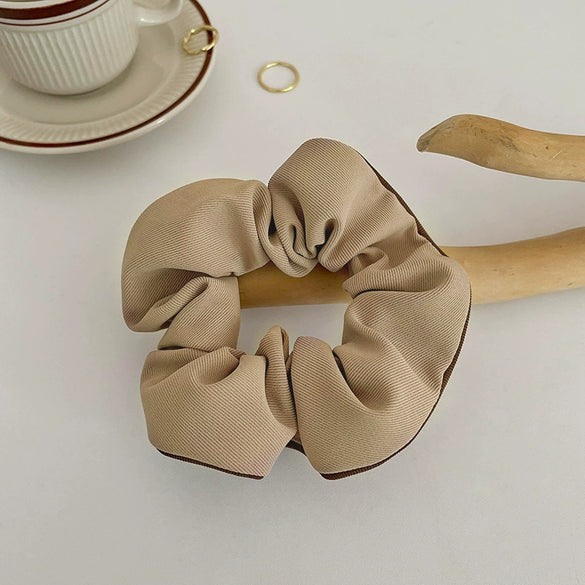 Elegant Milk Brown Cotton And Linen Scrunchie Simple French Style Handmade Hair Rope For Women