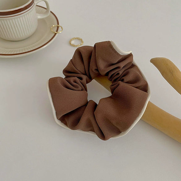 Elegant Milk Brown Cotton And Linen Scrunchie Simple French Style Handmade Hair Rope For Women