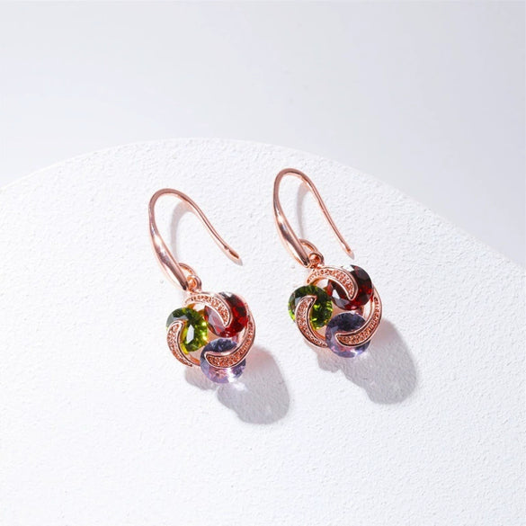 Elegant Minimalist Geometric Windmill Earrings With Micropaved Zircon And Electroplated Copper Finish For Women