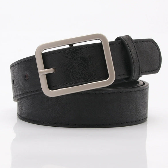 Elegant Minimalist Women’s Imitation Leather Belt With Shiny Alloy Buckle Fashion All Match Jeans And Pants Decorative Belt