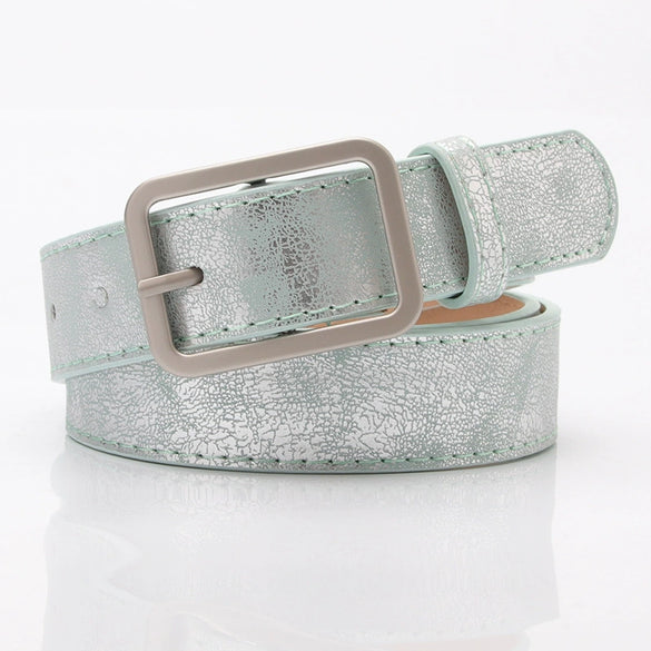 Elegant Minimalist Women’s Imitation Leather Belt With Shiny Alloy Buckle Fashion All Match Jeans And Pants Decorative Belt