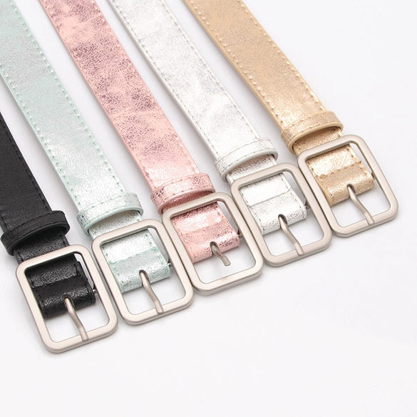 Elegant Minimalist Women’s Imitation Leather Belt With Shiny Alloy Buckle Fashion All Match Jeans And Pants Decorative Belt