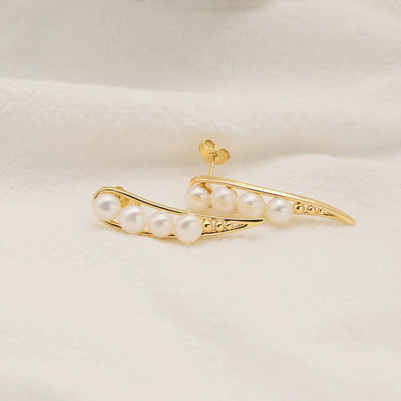 Elegant Natural Pearl Earrings 925 Silver Needle 18K Gold Plated Geometric Style For Women