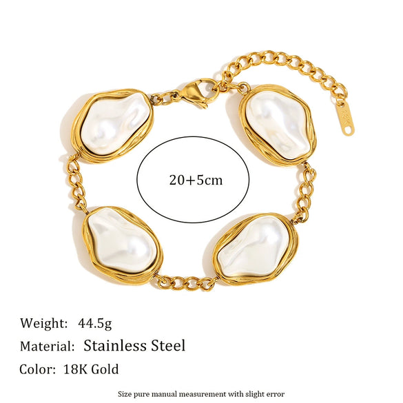 Elegant Niche French Design Stainless Steel 18K Gold Plated Baroque Pearl Bracelet For Women With Electroplating