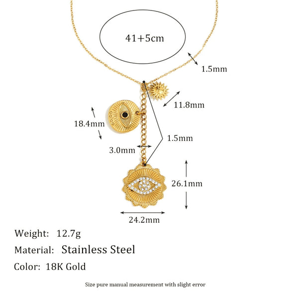 Elegant Niche High Grade Women's Stainless Steel Necklace Pendant With Geometric Tassel Eye Design And 18K Gold Electroplated Finish
