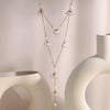 Elegant Niche Light Luxury Stainless Steel Necklace With Imitation Pearl Flower Tassel And 18K Gold Plated Electroplating