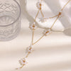 Elegant Niche Light Luxury Stainless Steel Necklace With Imitation Pearl Flower Tassel And 18K Gold Plated Electroplating