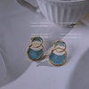 Elegant Ocean Blue Irregular Geometric Dripping Oil Metal Dangle Earrings For Women Trendy Niche Ear Jewelry