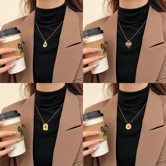 Elegant Oval Tiger Eye Women's Niche Light Luxury Maillard Style Alloy Necklace With Ball Chain And Electroplating