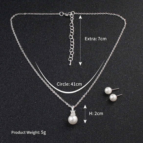 Elegant Pearl Necklace And Earrings Set For Women With Electroplated Geometric O Shape Pendant And Snake Bone Chain