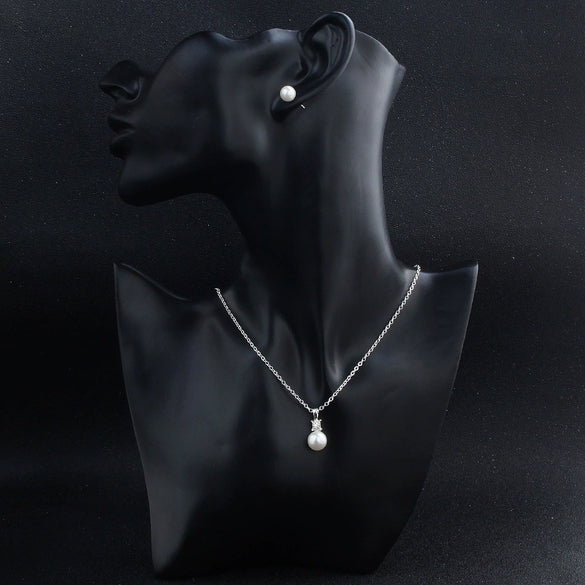 Elegant Pearl Necklace And Earrings Set For Women With Electroplated Geometric O Shape Pendant And Snake Bone Chain