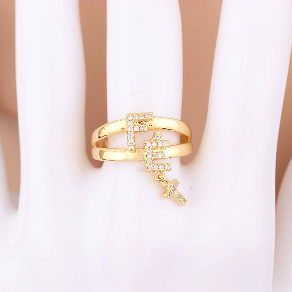 Elegant Pin Design Women's Punk Geometric Ring Copper Plated Real Gold Micropaved Zircon Letter Ring