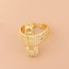Elegant Pin Design Women's Punk Geometric Ring Copper Plated Real Gold Micropaved Zircon Letter Ring