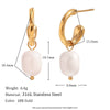 Elegant Retro Classic Women's Stainless Steel 18K Gold Plated Half Opening Ring Freshwater Pearl Earrings With Geometric Design