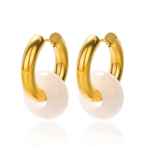 Elegant Retro Donut Natural Stone Women's Earrings With Metal Material And Electroplating Treatment Geometric Style