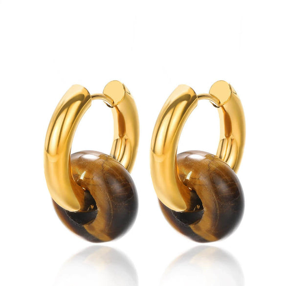 Elegant Retro Donut Natural Stone Women's Earrings With Metal Material And Electroplating Treatment Geometric Style